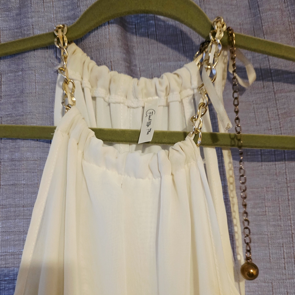Find Me Plus Chic Cream Halter Top with Gold Chain Accents